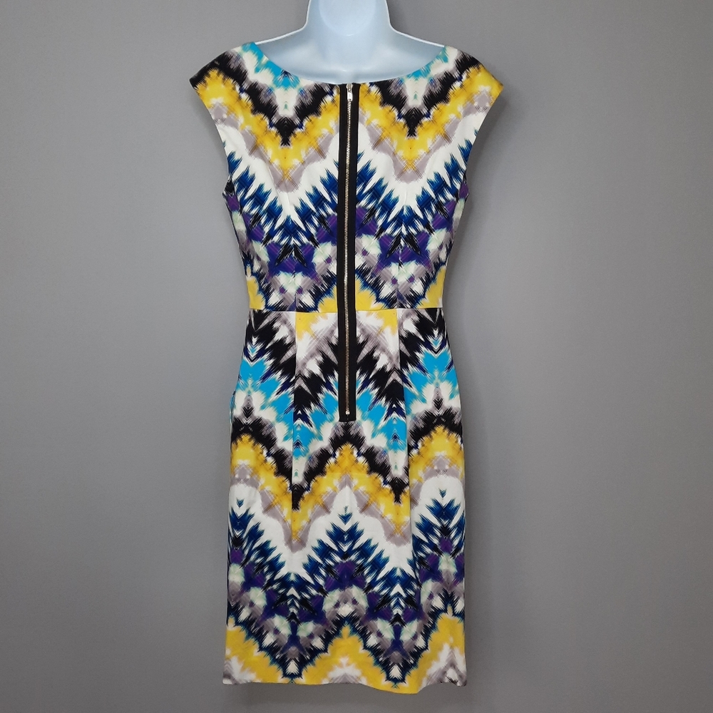 Maggy London Colorful Patterned Knee Length Sleeveless Sheath Dress size 4 - Picture 3 of 9
